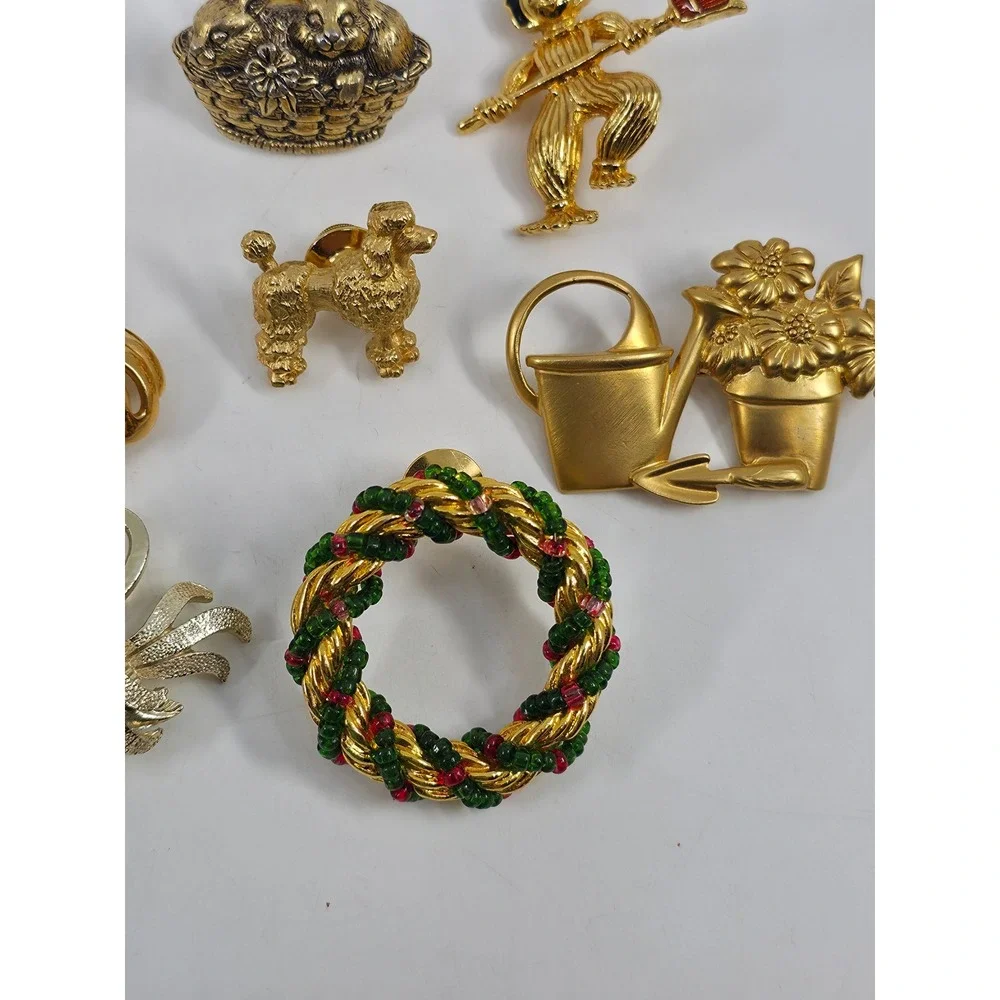 Vintage‎ Brooch Pin Lot Gold Tone Rhinestone Enamel Christmas Halloween 11pc